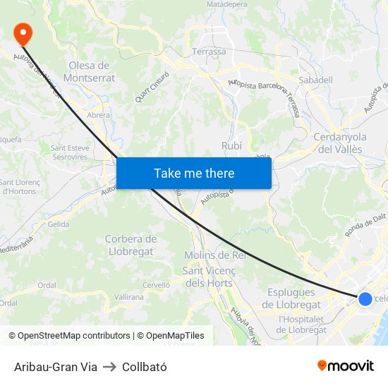 Aribau-Gran Via to Collbató map