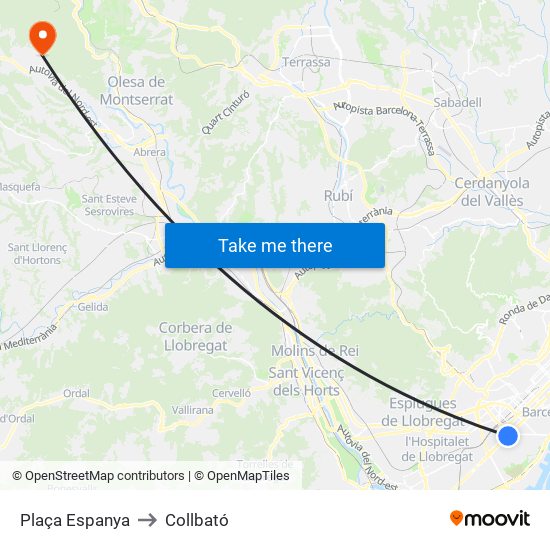 Plaça Espanya to Collbató map