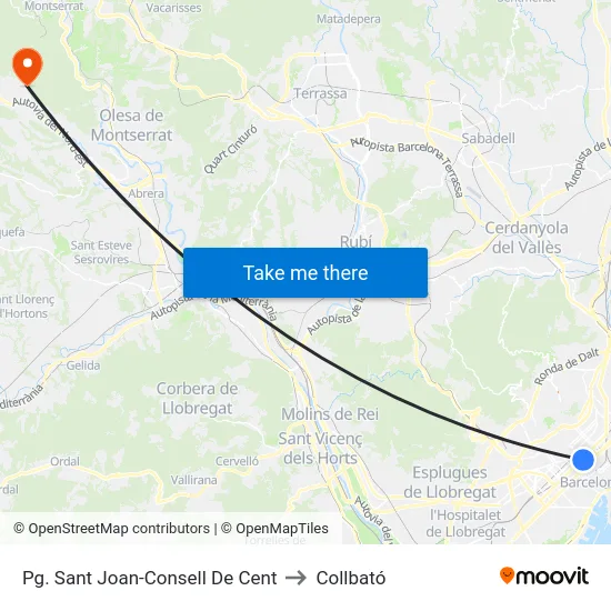 Pg. Sant Joan-Consell De Cent to Collbató map