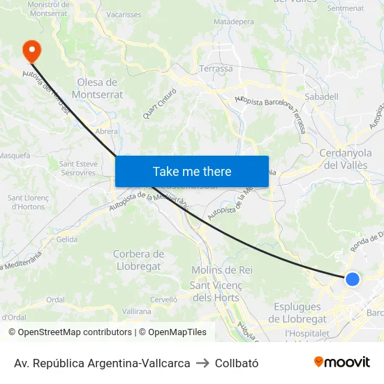 Av. República Argentina-Vallcarca to Collbató map