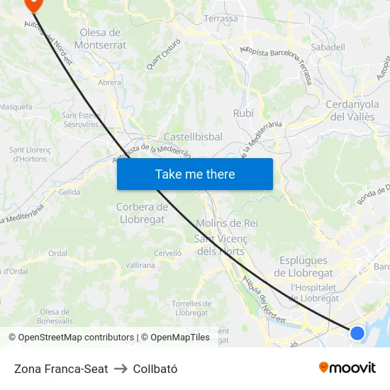 Zona Franca-Seat to Collbató map