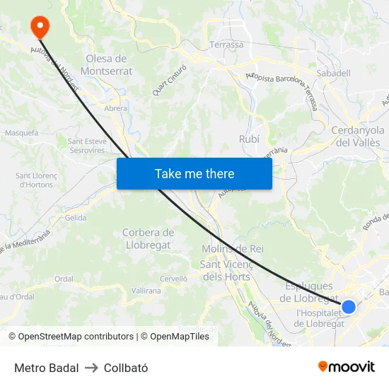 Metro Badal to Collbató map