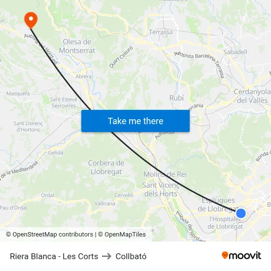 Riera Blanca - Les Corts to Collbató map