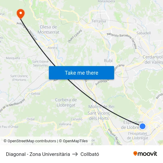 Diagonal - Zona Universitària to Collbató map