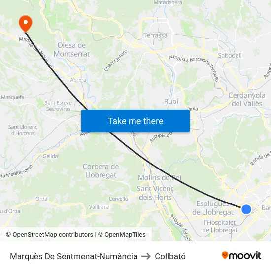 Marquès De Sentmenat-Numància to Collbató map