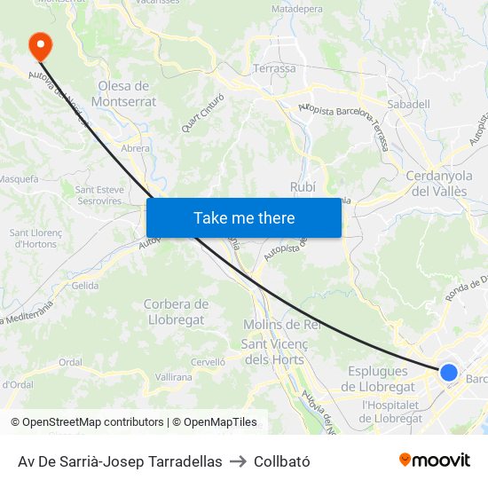 Av De Sarrià-Josep Tarradellas to Collbató map
