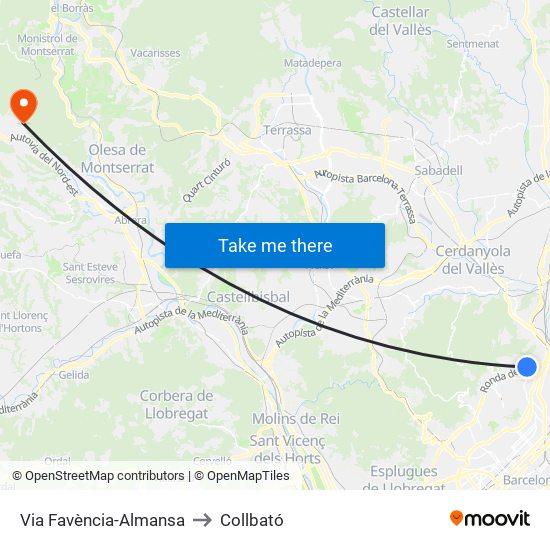 Via Favència-Almansa to Collbató map
