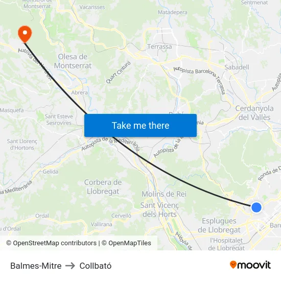 Balmes-Mitre to Collbató map