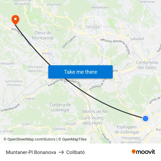 Muntaner-Pl Bonanova to Collbató map