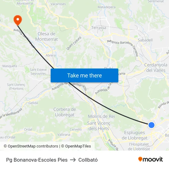 Pg Bonanova-Escoles Pies to Collbató map