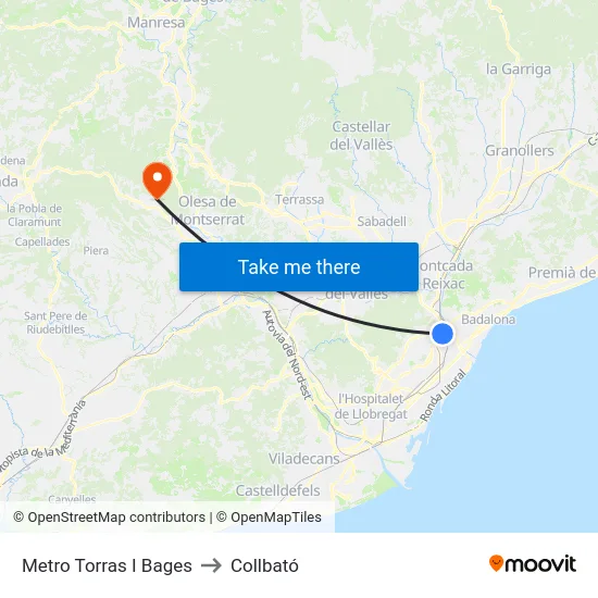 Metro Torras I Bages to Collbató map