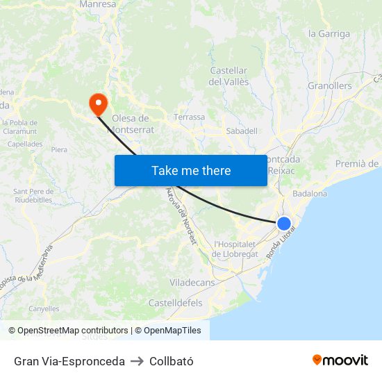 Gran Via-Espronceda to Collbató map