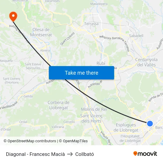 Diagonal - Francesc Macià to Collbató map