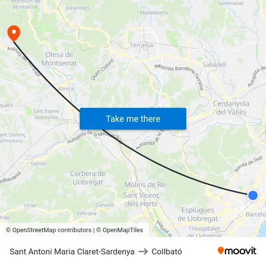 Sant Antoni Maria Claret-Sardenya to Collbató map