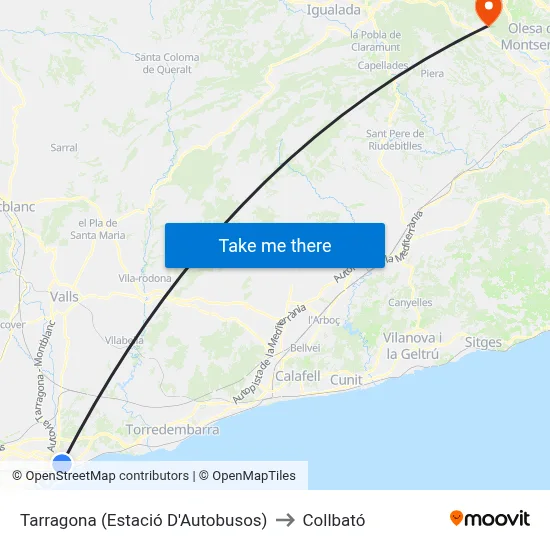 Tarragona (Estació D'Autobusos) to Collbató map