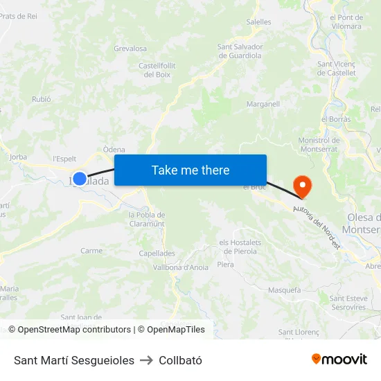 Sant Martí Sesgueioles to Collbató map