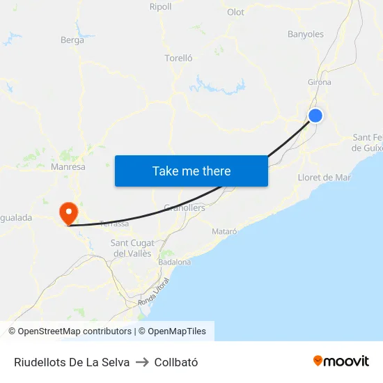 Riudellots De La Selva to Collbató map