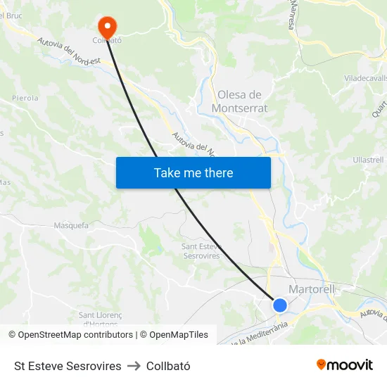 St Esteve Sesrovires to Collbató map