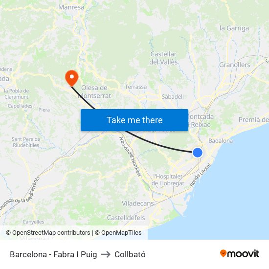Barcelona - Fabra I Puig to Collbató map