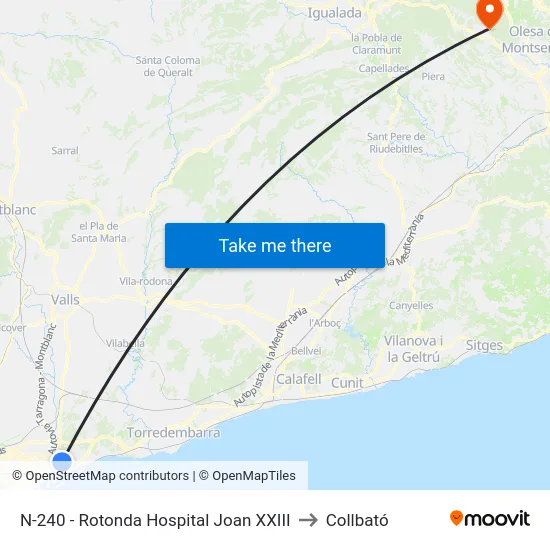 N-240 - Rotonda Hospital Joan XXIII to Collbató map