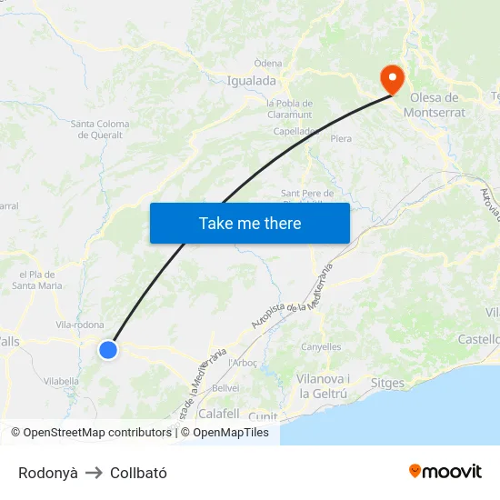 Rodonyà to Collbató map