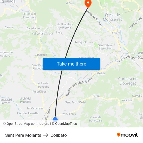 Sant Pere Molanta to Collbató map