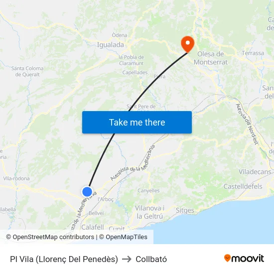 Pl Vila (Llorenç Del Penedès) to Collbató map