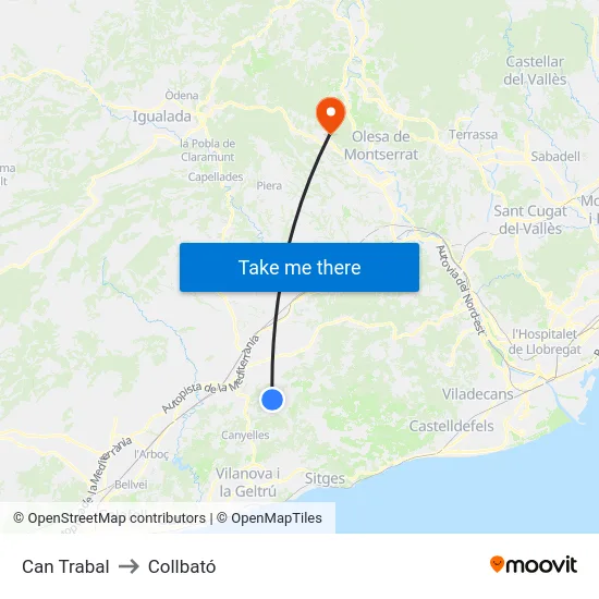 Can Trabal to Collbató map