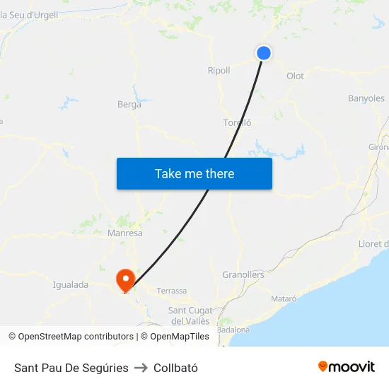 Sant Pau De Segúries to Collbató map