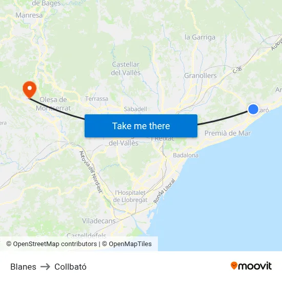 Blanes to Collbató map