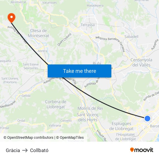 Gràcia to Collbató map
