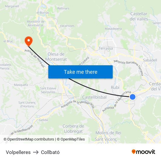 Volpelleres to Collbató map