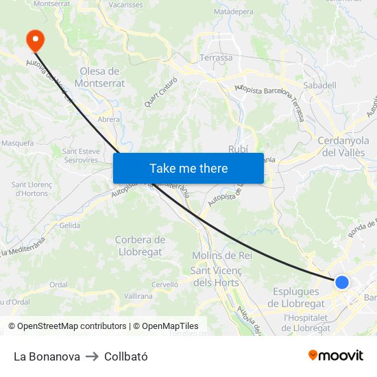 La Bonanova to Collbató map