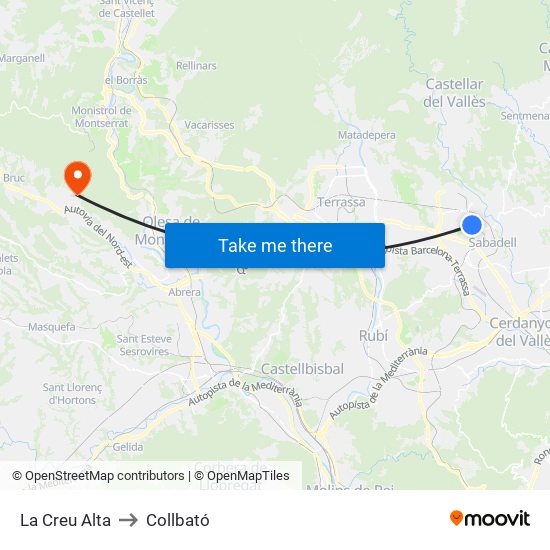 La Creu Alta to Collbató map
