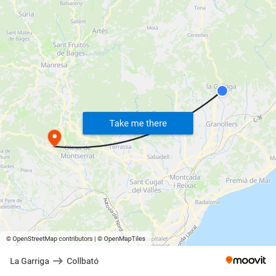 La Garriga to Collbató map