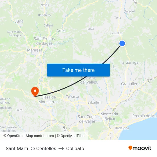 Sant Martí De Centelles to Collbató map