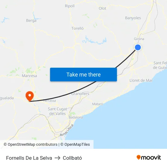 Fornells De La Selva to Collbató map