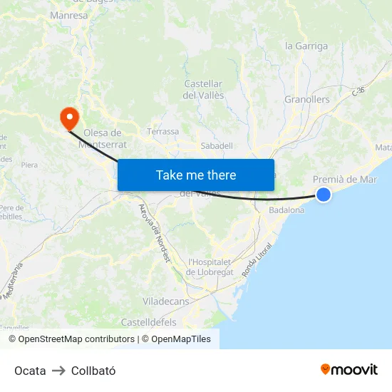 Ocata to Collbató map