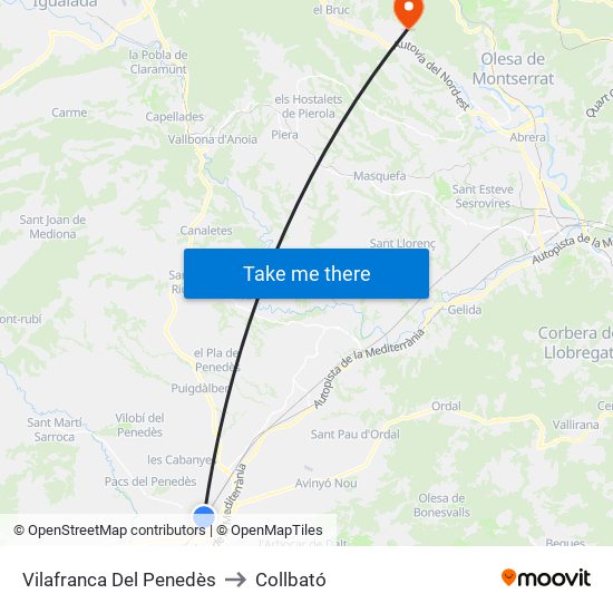 Vilafranca Del Penedès to Collbató map