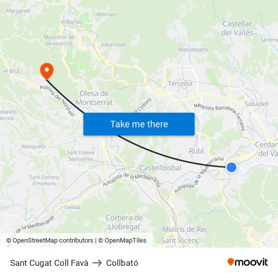 Sant Cugat Coll Favà to Collbató map
