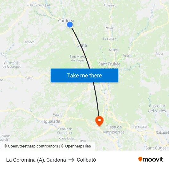 La Coromina (A), Cardona to Collbató map