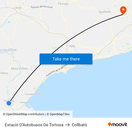 Estació D'Autobusos De Tortosa to Collbató map