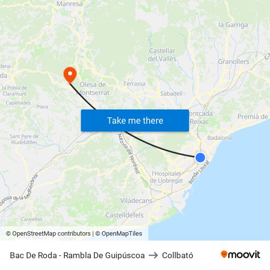 Bac De Roda - Rambla De Guipúscoa to Collbató map