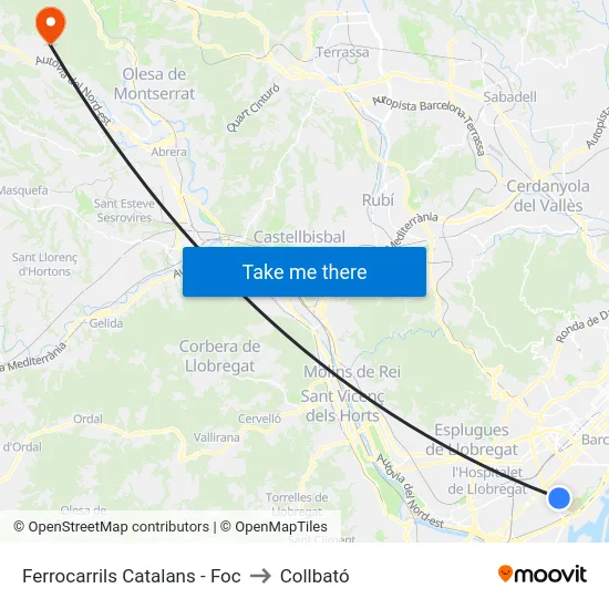 Ferrocarrils Catalans - Foc to Collbató map