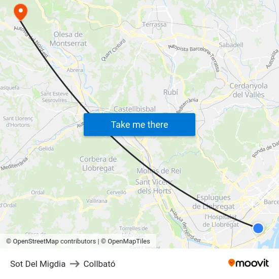 Sot Del Migdia to Collbató map