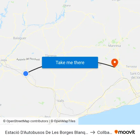 Estació D'Autobusos De Les Borges Blanques to Collbató map