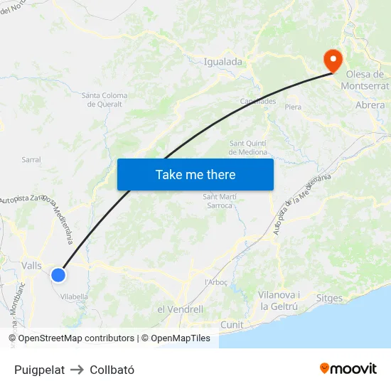 Puigpelat to Collbató map