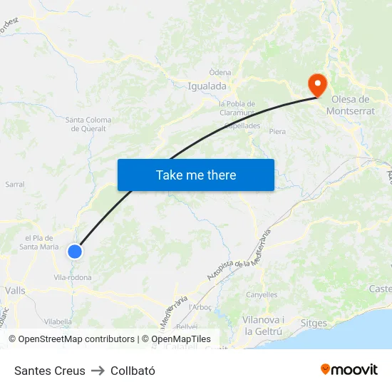 Santes Creus to Collbató map
