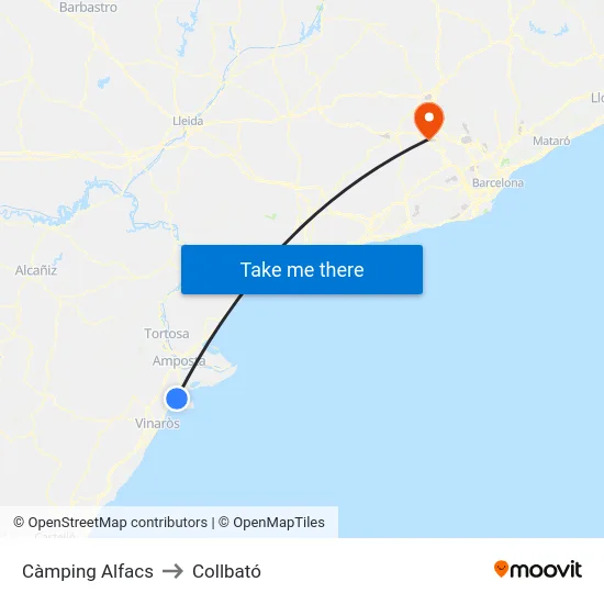 Càmping Alfacs to Collbató map
