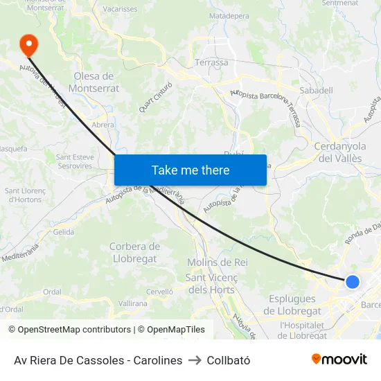 Av Riera De Cassoles - Carolines to Collbató map